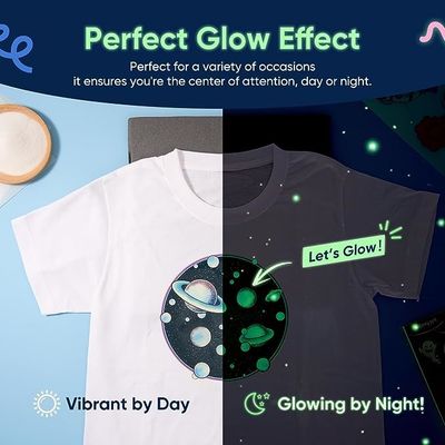 Film de transfert de chaleur noctilucide lumineux lumineux vert Lumière dans l'obscurité Film en PET DTF pour T-shirts Impression spéciale de logo